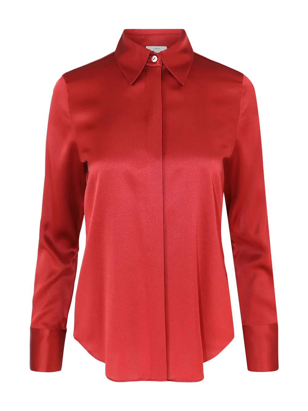 Vince Slim Fit Satin Shirt in Ruby Ink