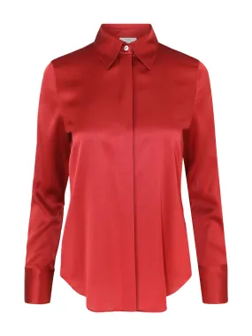 Vince Slim Fit Satin Shirt in Ruby Ink