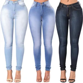 Vintage Women Jeans Slim Fit High Waist Denim Pencil Pants Bootcut summer Pull-on Skinny Jeans Blue