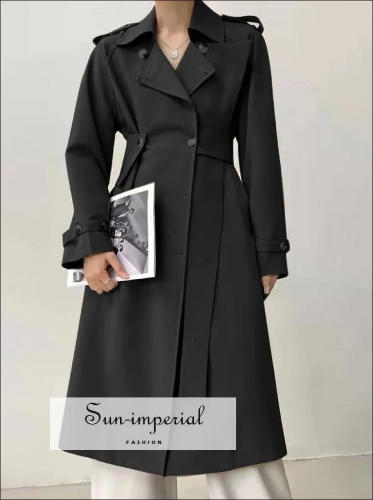 Woman Tan Casual Maxi Trench Turndown Collar Long Sleeve Asymmetrical Autumn Coat