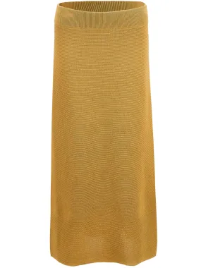 Women Pull On Midi Skirt With Slit  Saddle Tan