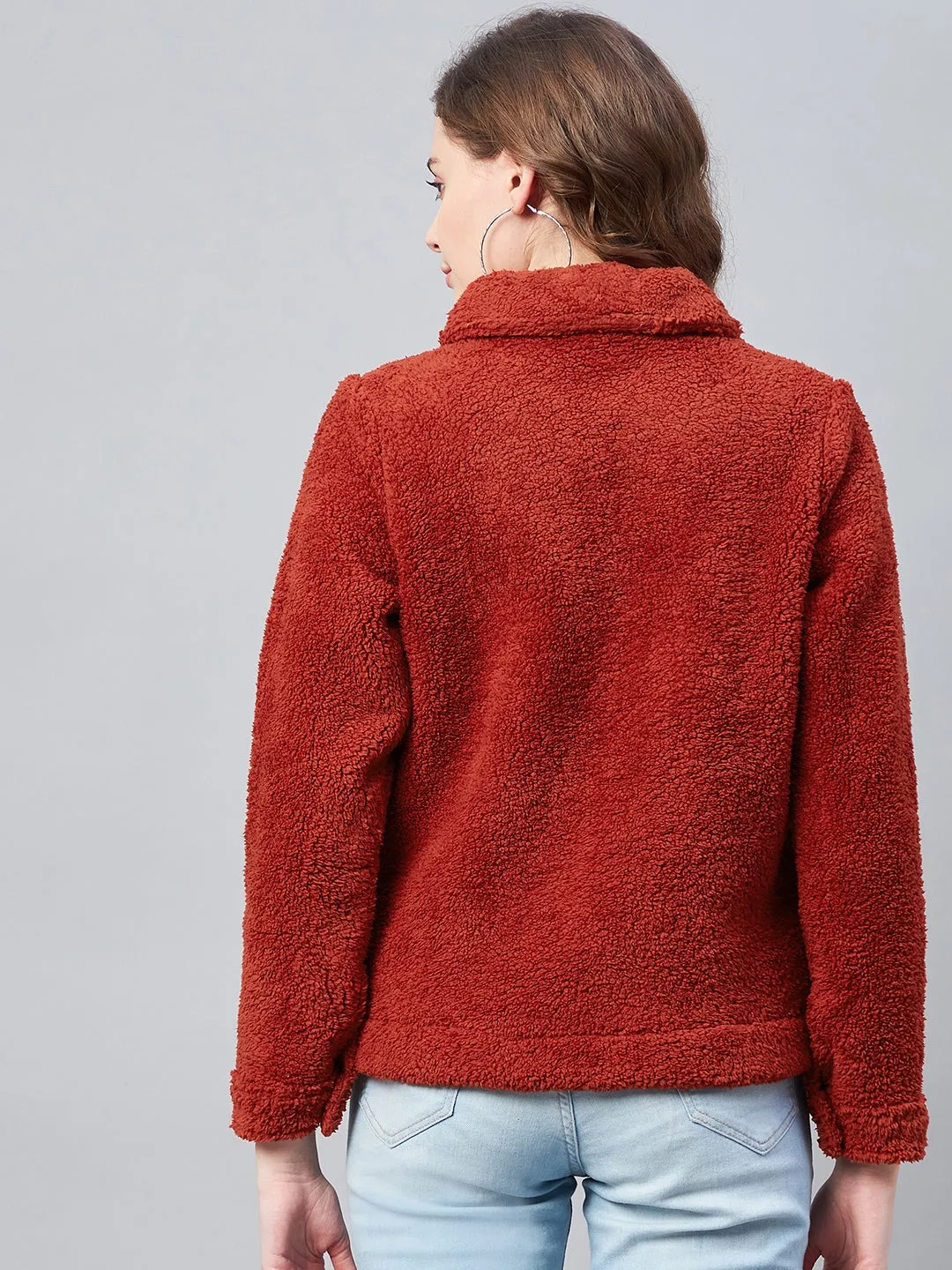 Women's Red Fleece Casual Winter Jacket - StyleStone
