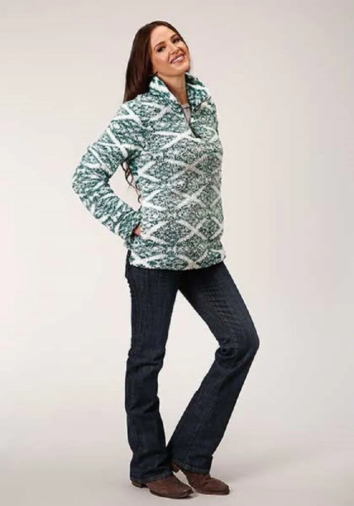 Women's Roper Green White Polar Fleece Pullover