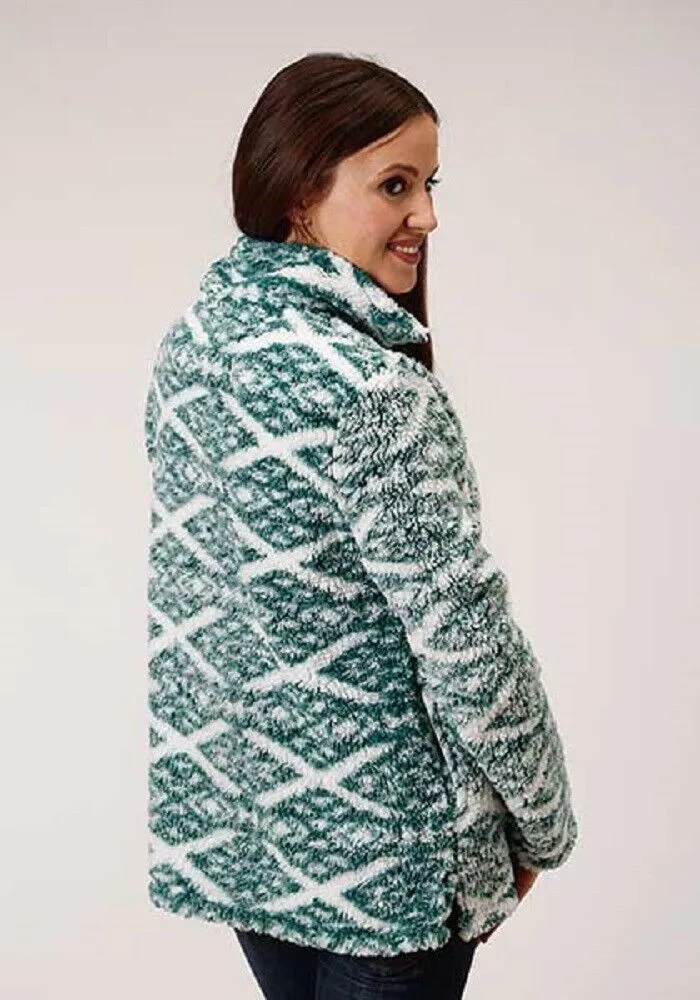 Women's Roper Green White Polar Fleece Pullover
