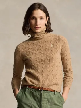 WOOL-CASHMERE CABLE TURTLENECK SWEATER Camel