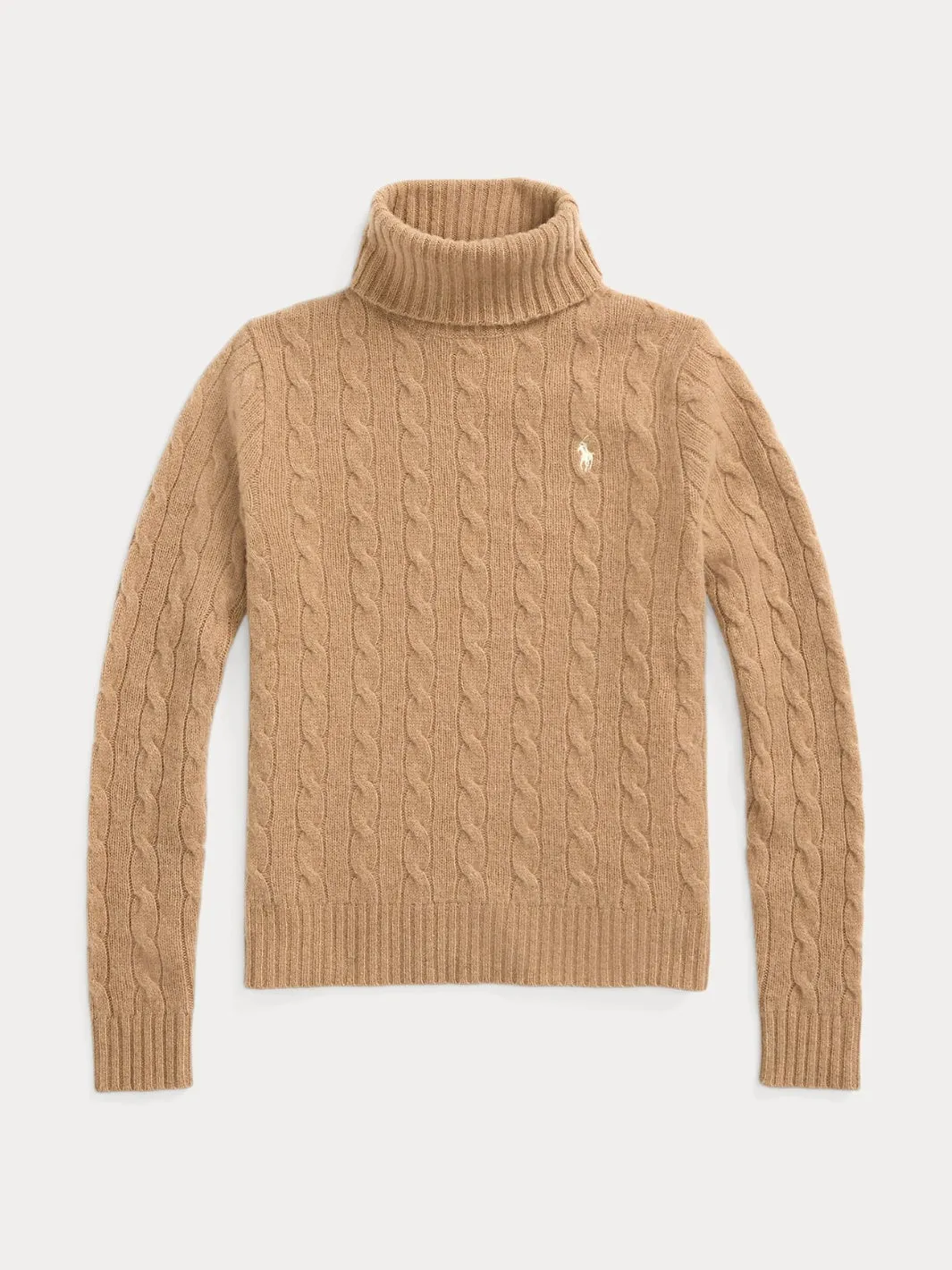 WOOL-CASHMERE CABLE TURTLENECK SWEATER Camel