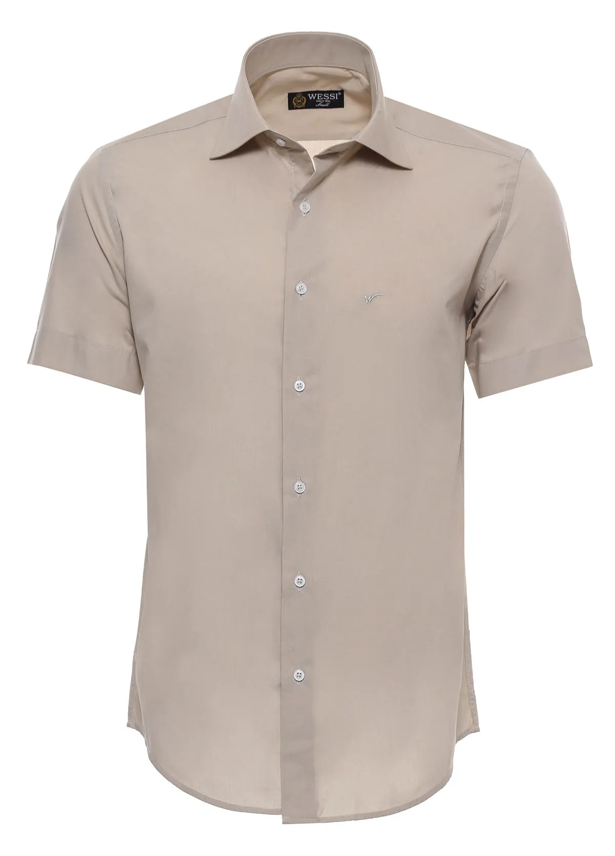 WSS Short Sleeves Poly Cotton Slim Fit Cream Men Shirt  - Singen