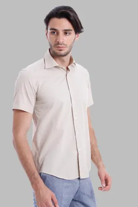 WSS Short Sleeves Poly Cotton Slim Fit Cream Men Shirt  - Singen
