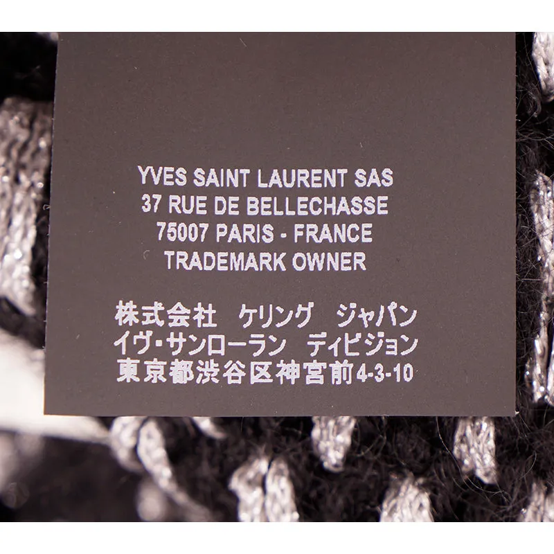 XS NEW $1590 SAINT LAURENT Black & Silver Wool Cozy Knit CAPELET PONCHO SWEATER