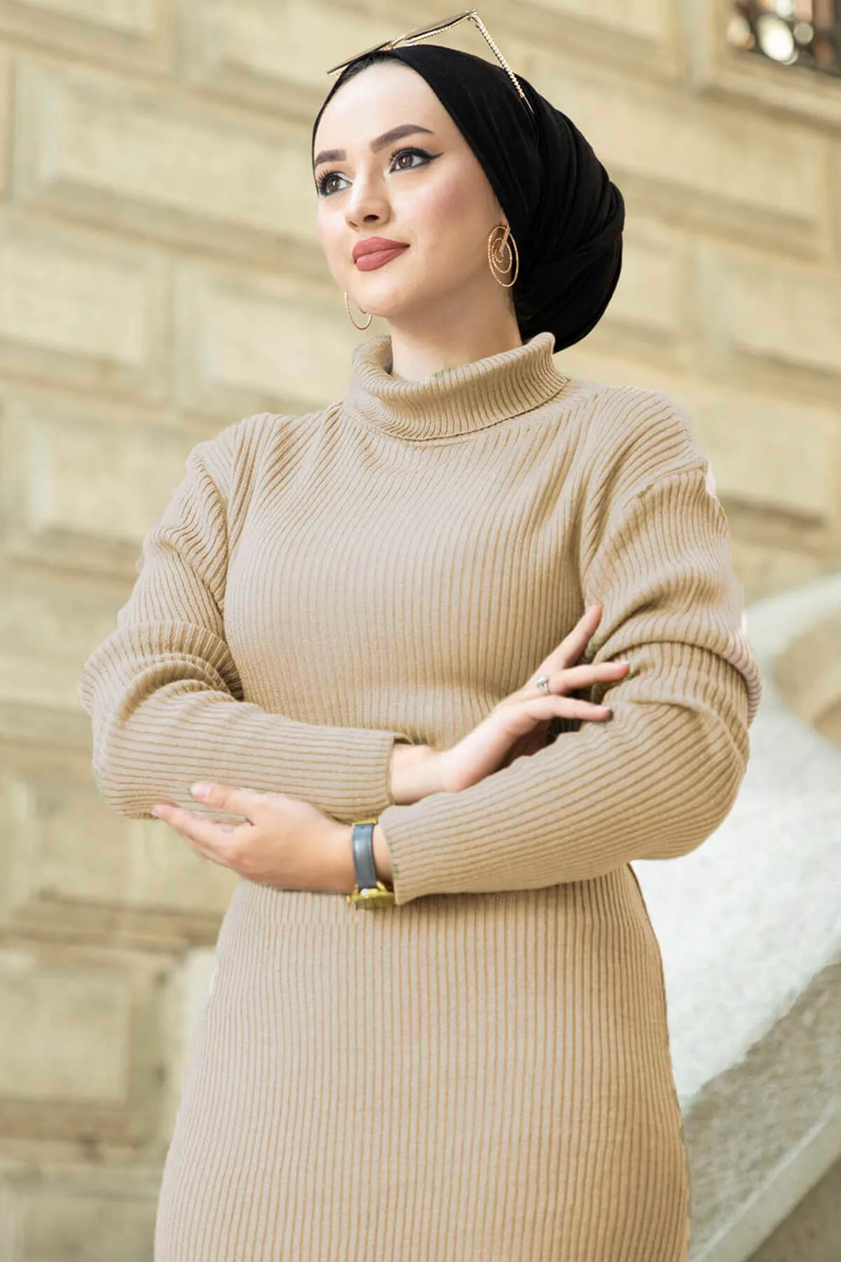 ZRF Women Turtleneck Knit Dress - Mink - Recklinghausen